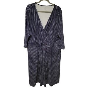 Talbots Woman 22W Work Wear Dress Navy Polka Dot 3/4 Sleeve Midi V-Neck